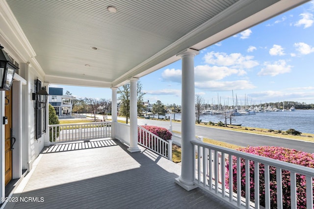 deck with a water view