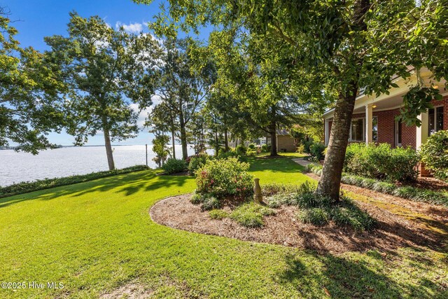 view of yard with a water view