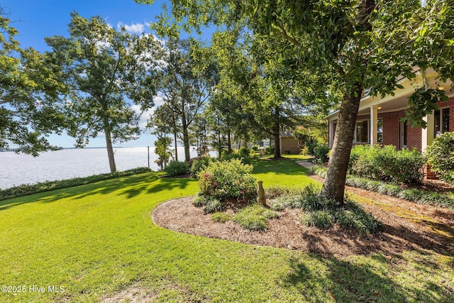 view of yard featuring a water view