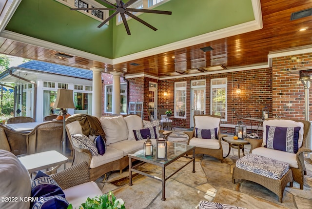 view of patio / terrace featuring ceiling fan and an outdoor hangout area