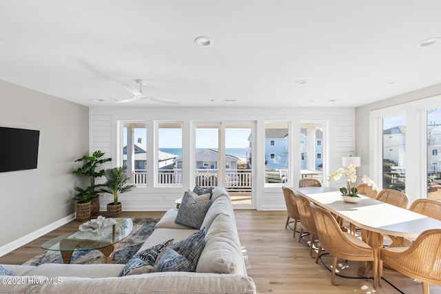 living room with light hardwood / wood-style floors