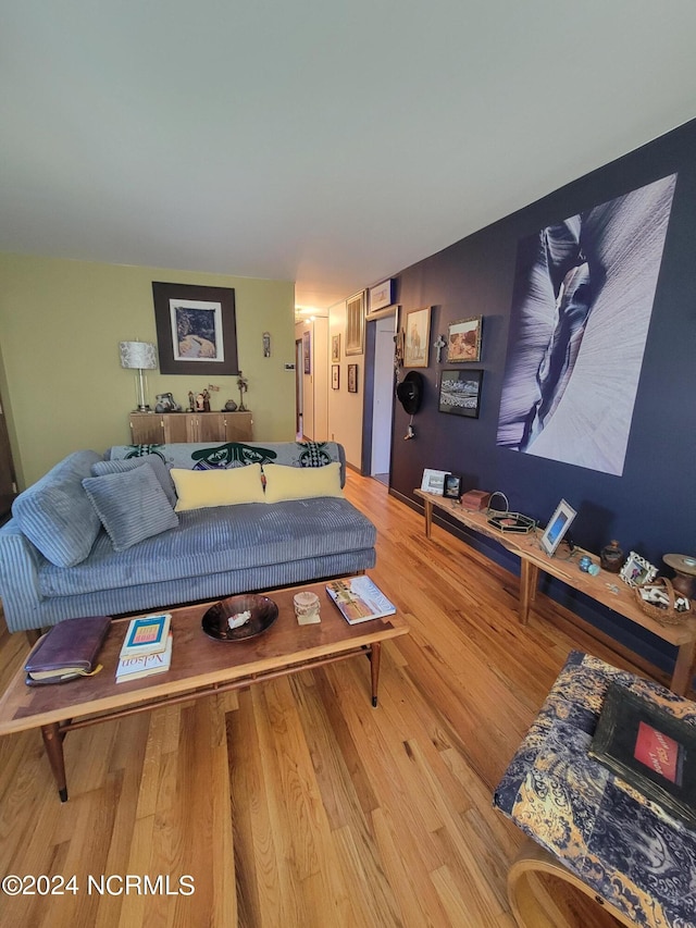 living room with light hardwood / wood-style flooring