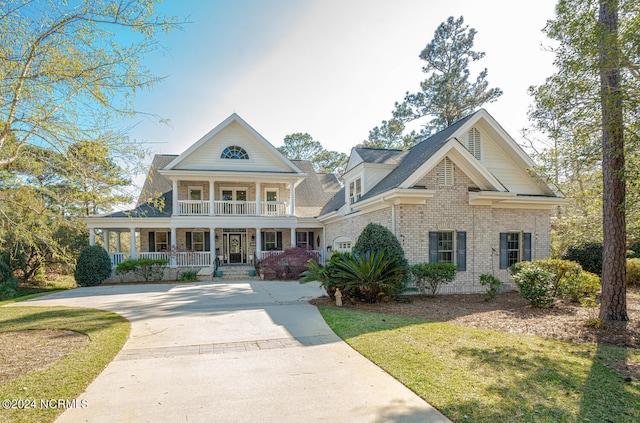 view of front facade featuring a front lawn and covered porch