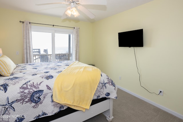 bedroom featuring ceiling fan and carpet floors