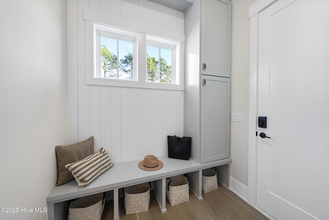 mudroom with wood finished floors