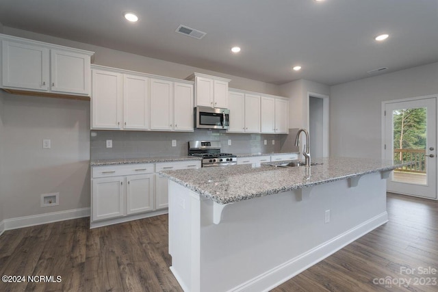 kitchen featuring white cabinets, visible vents, appliances with stainless steel finishes, and a sink