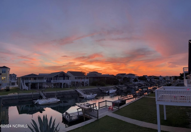 property view of water featuring a boat dock