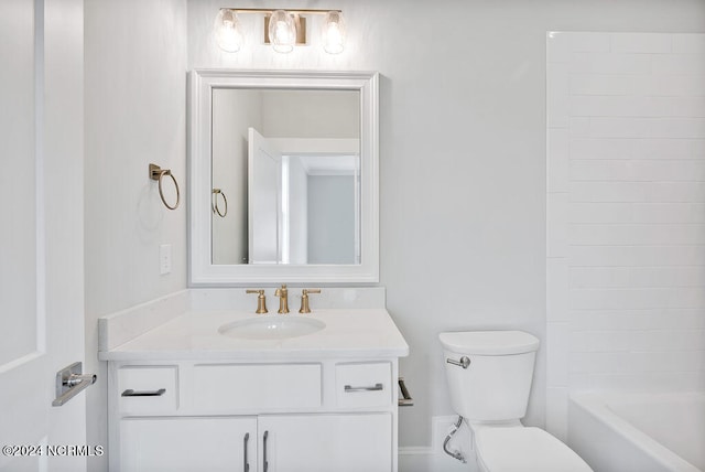 full bathroom with oversized vanity, toilet, and shower / bathing tub combination