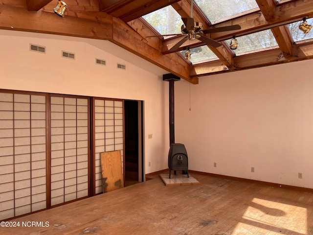 interior space featuring a wood stove