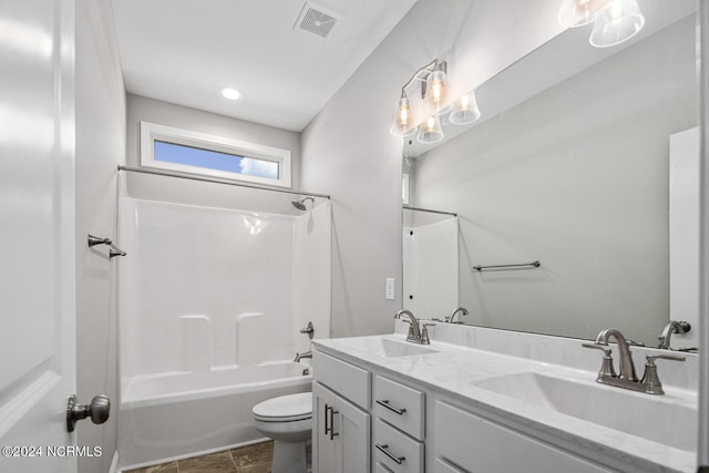 full bathroom featuring vanity, toilet, and shower / bath combination