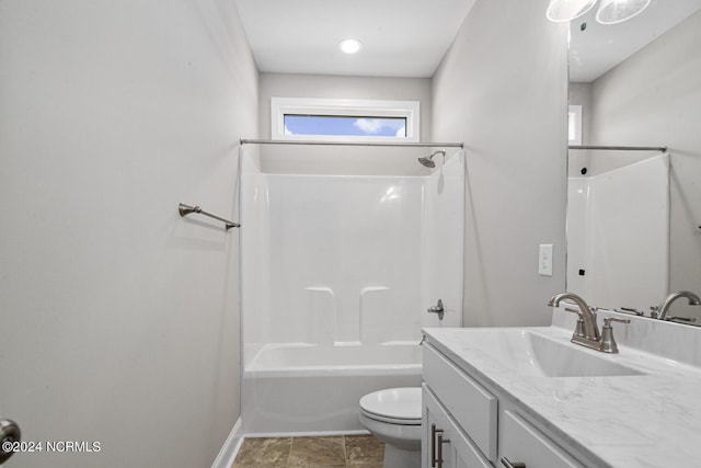 full bathroom with vanity, toilet, and bathing tub / shower combination