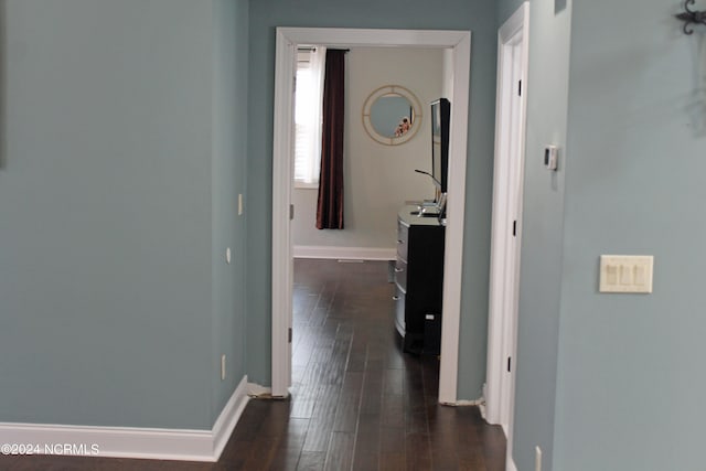 hallway featuring dark wood-type flooring