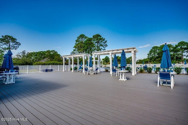 wooden terrace featuring a pergola