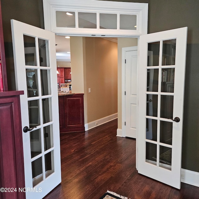 interior space with dark wood-type flooring