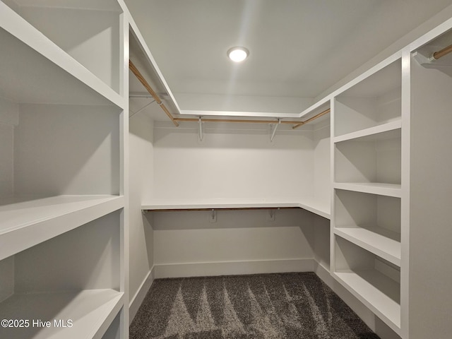 spacious closet featuring dark carpet