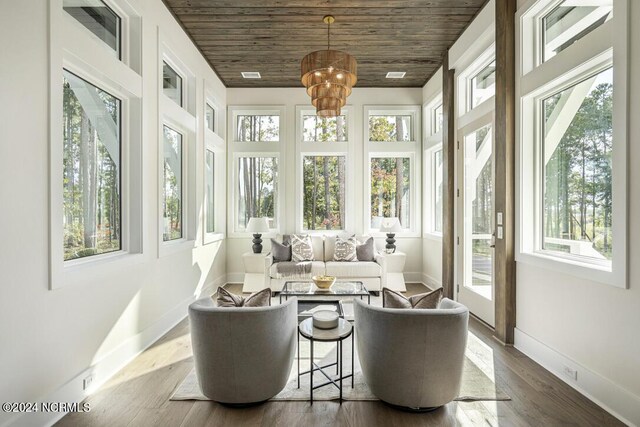 kitchen featuring white cabinets, dark hardwood / wood-style flooring, a center island with sink, decorative light fixtures, and high quality appliances