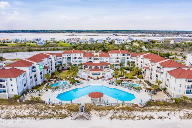 bird's eye view featuring a water view