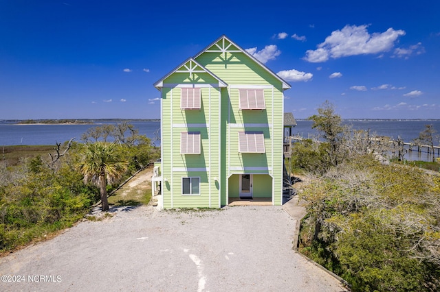 exterior space featuring a water view