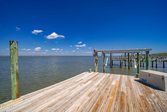 view of dock featuring a water view