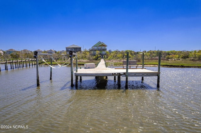 dock area with a water view