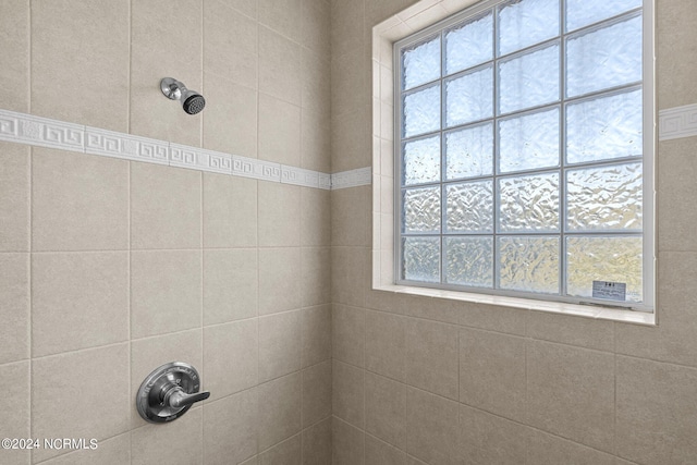 bathroom with a wealth of natural light and tiled shower