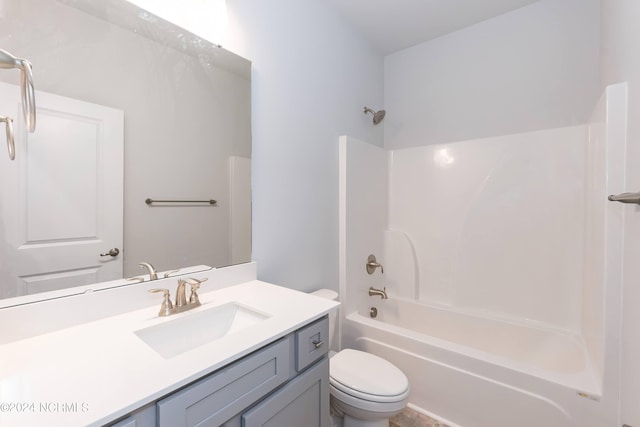 full bathroom with shower / bath combination, toilet, and vanity