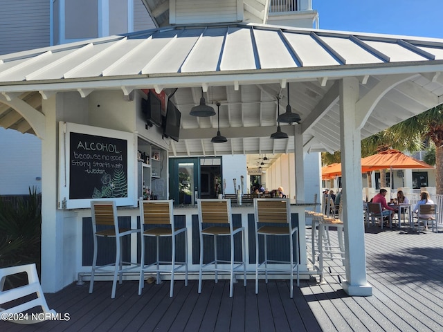 wooden terrace with exterior bar