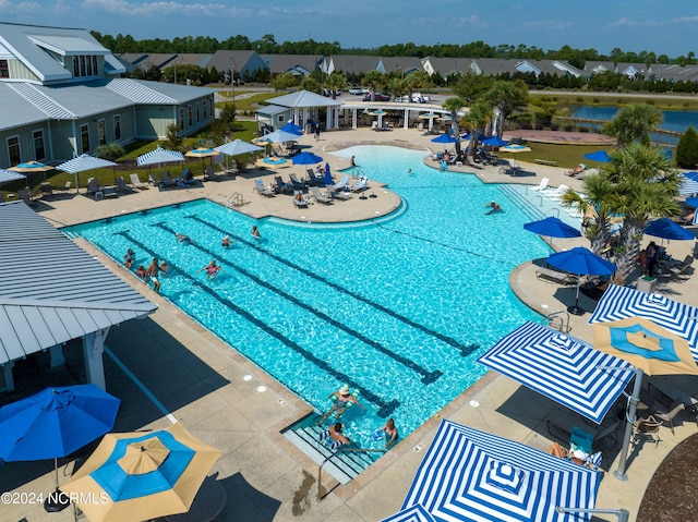 view of pool featuring a patio area