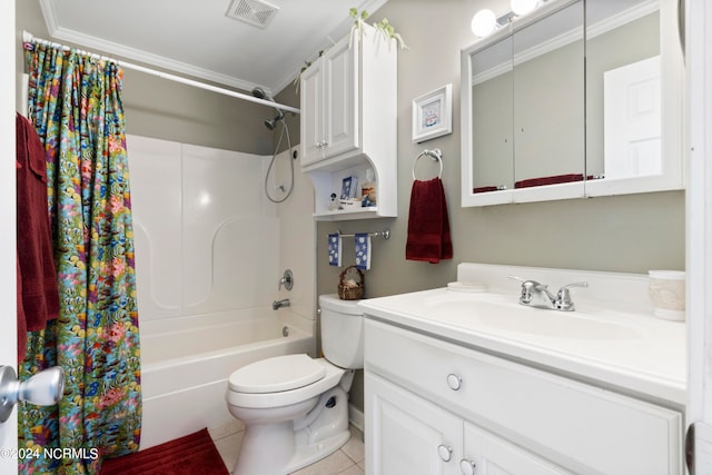 full bathroom with vanity, tile patterned floors, toilet, and shower / bath combo