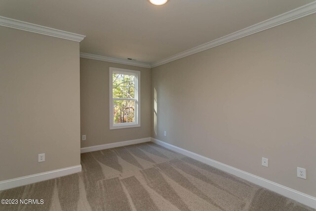 carpeted spare room with crown molding