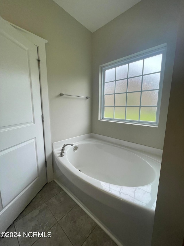 bathroom featuring tile patterned floors and a washtub