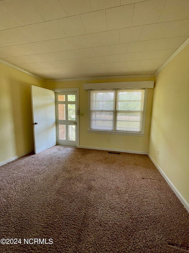 carpeted empty room featuring crown molding