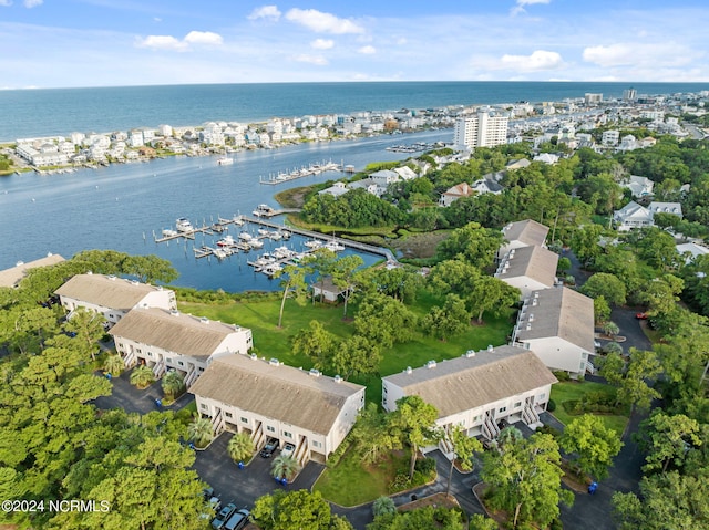 aerial view featuring a water view