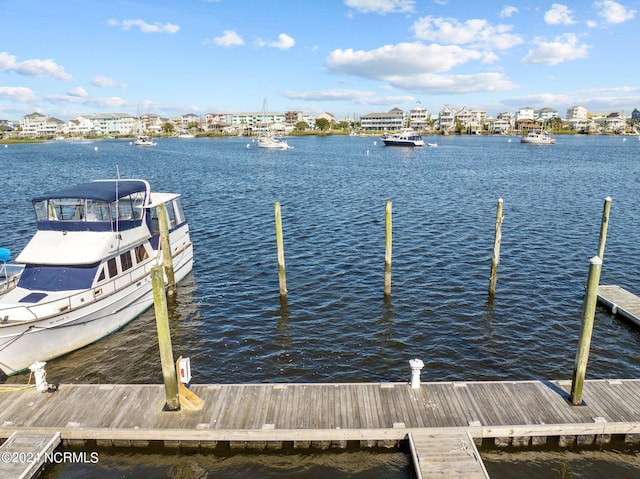 dock area with a water view