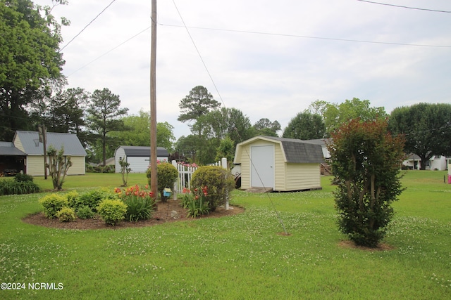 view of yard with a shed