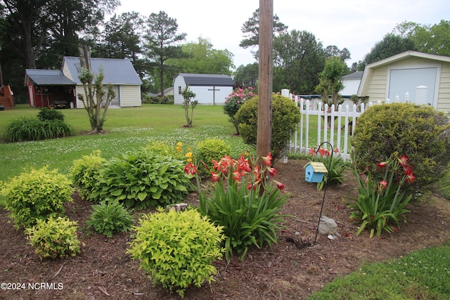 view of yard with a storage unit