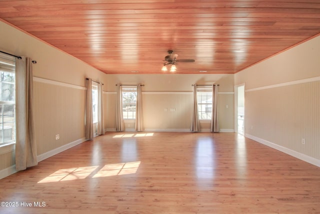 135 Vashti Dr, Morehead City, NC 28557 - unfurnished room featuring light wood-style floors, baseboards, wooden ceiling, and ceiling fan