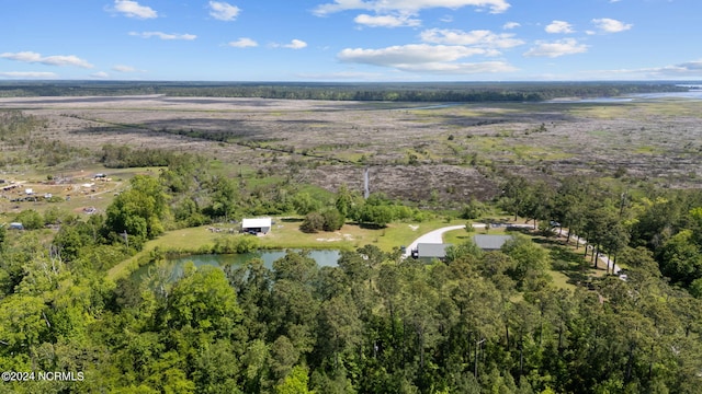 bird's eye view with a water view and a rural view