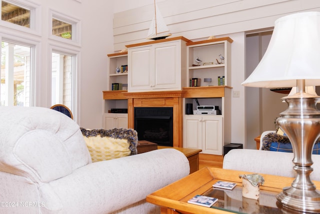 living area with a fireplace