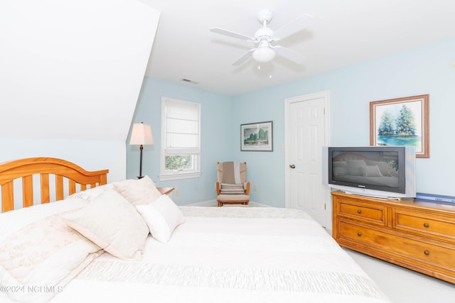 bedroom featuring a ceiling fan and visible vents