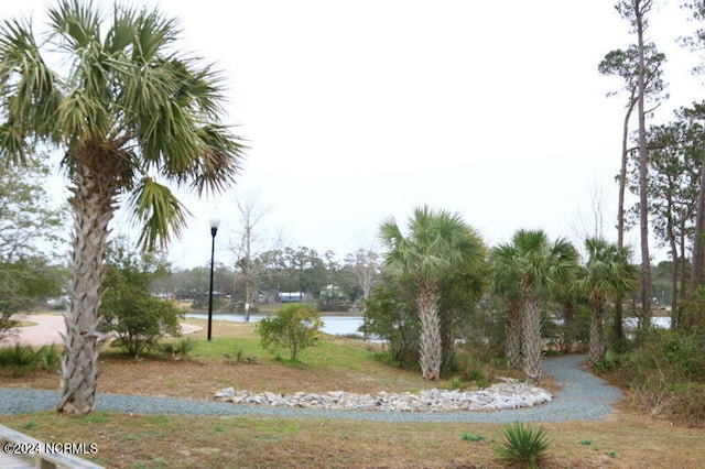 exterior space with a water view