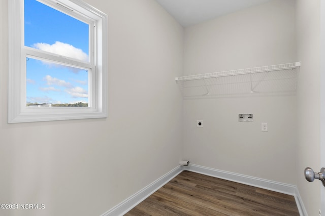 laundry room with washer hookup, dark hardwood / wood-style flooring, and hookup for an electric dryer