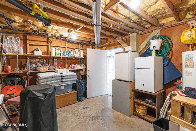 basement featuring white fridge