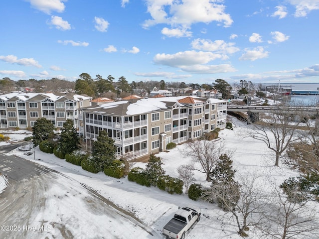 view of snow covered property