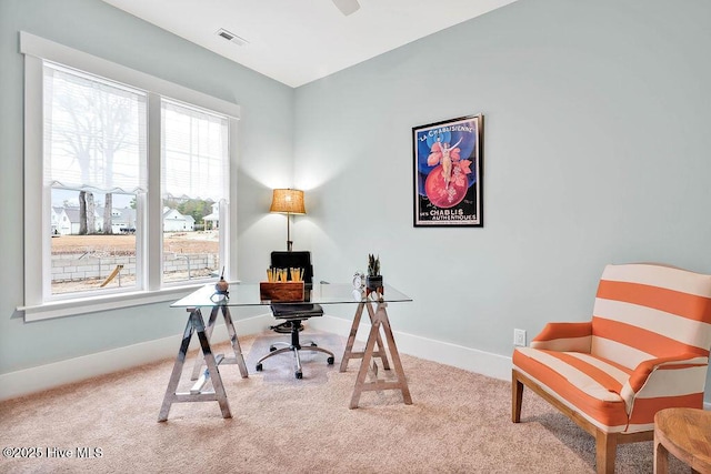 office area featuring carpet floors and a wealth of natural light