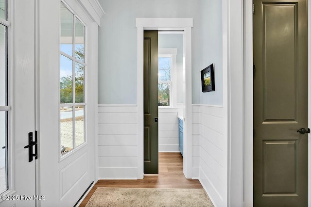 doorway to outside featuring plenty of natural light and light hardwood / wood-style floors