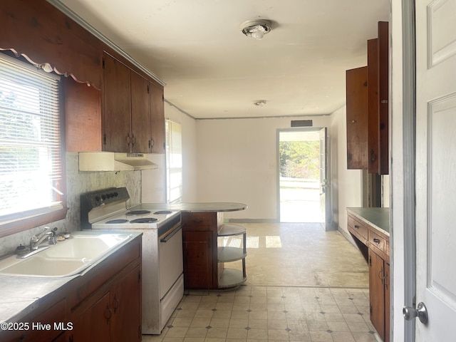 kitchen featuring sink and white electric range