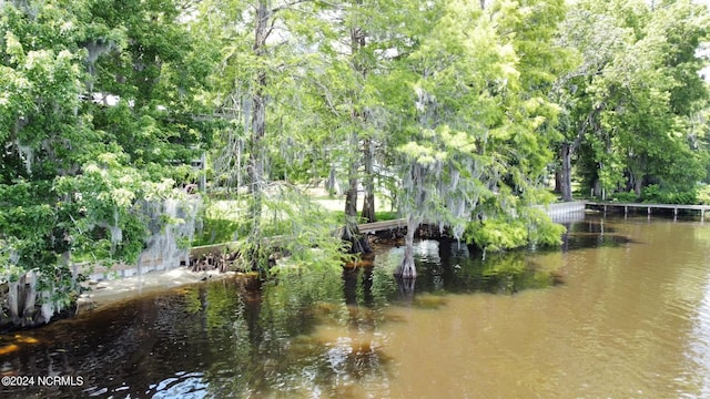 view of dock with a water view