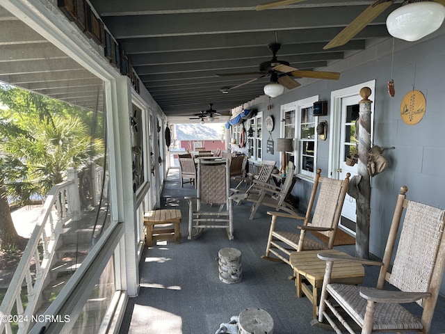 view of patio with ceiling fan and french doors