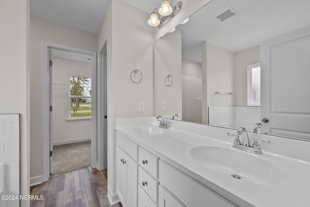 bathroom featuring wood-type flooring and vanity